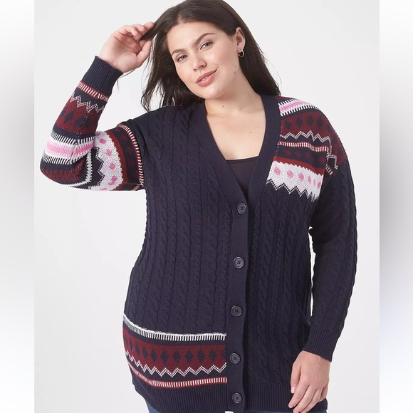 Lane Bryant Navy Geo Pattern Knit Cardigan  14/16 - Picture 1 of 6